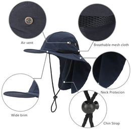 Unisex Sun Hiking Bucket Hat Wide Brim Safari Hats UV Sun Protection Cap with Neck Flap Fishing Adventuring Gardening Beach Caps
