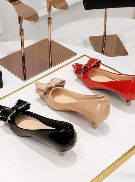 New Fashion Street Style Patent Leather Rhinestone Butterfly-knot