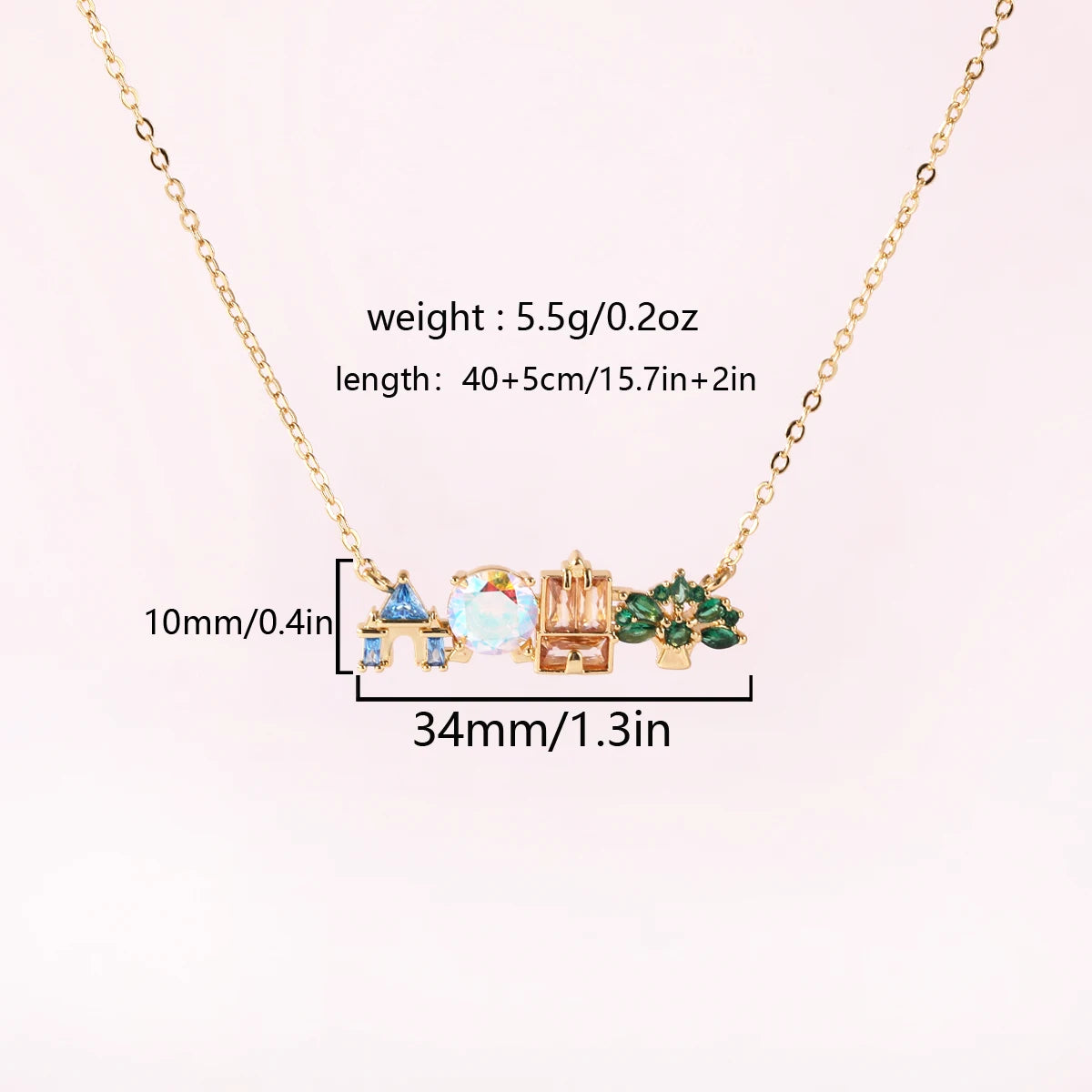 18K Gold Plated Colored Zircon Inlaid Amusement Park Pendant Necklace Cute Sweet Design Versatile Fashion Jewelry Girl 's Gift
