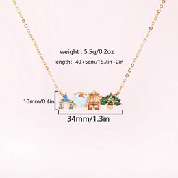 18K Gold Plated Colored Zircon Inlaid Amusement Park Pendant Necklace Cute Sweet Design Versatile Fashion Jewelry Girl 's Gift