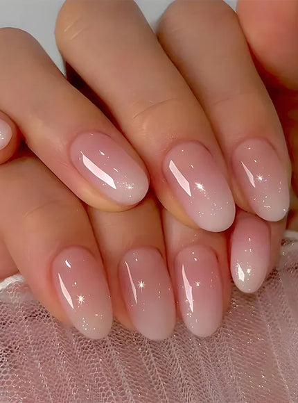 24Pcs Oval Short Pink Press on Nails Simple