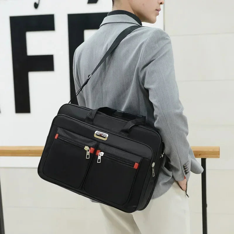Men Large Capacity Business Briefcase Portable Versatile Shoulder Bag Multiple Pockets Handbag for Business & Casual Use