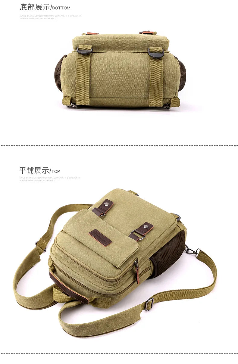 Small Mens Backpack Canvas Casual Backpacks for Men 2025 Mini Male School Bag Rucksack Man Multi-function Crossbody Bag Travel