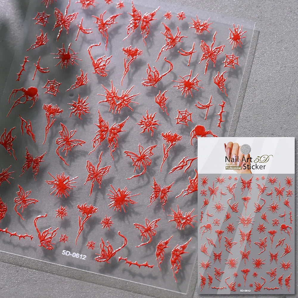 5D Skeleton Bat Halloween Nail Art Stickers y2k Black Bat White Skull Adhesive Emobossed Nail Decorative Decals Halloween Slider