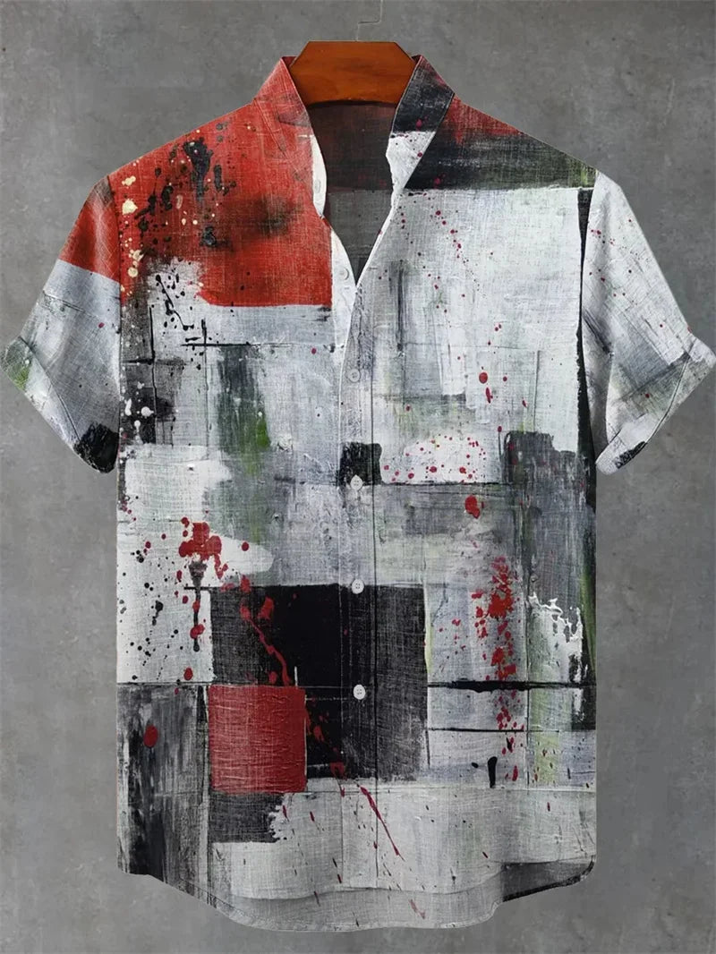 Summer Men's Printed Short Sleeve Shirt Vintage Linen Shirt Men's Festival Casual Short Sleeve Top Street Trend Fast Delivery