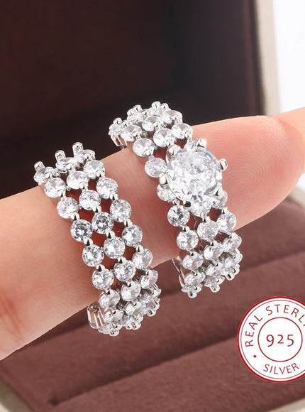 New Fashion Full Star Imitation Diamond Ring European and American Exaggerated Style 925 Silver Plated Wedding Engagement Ring