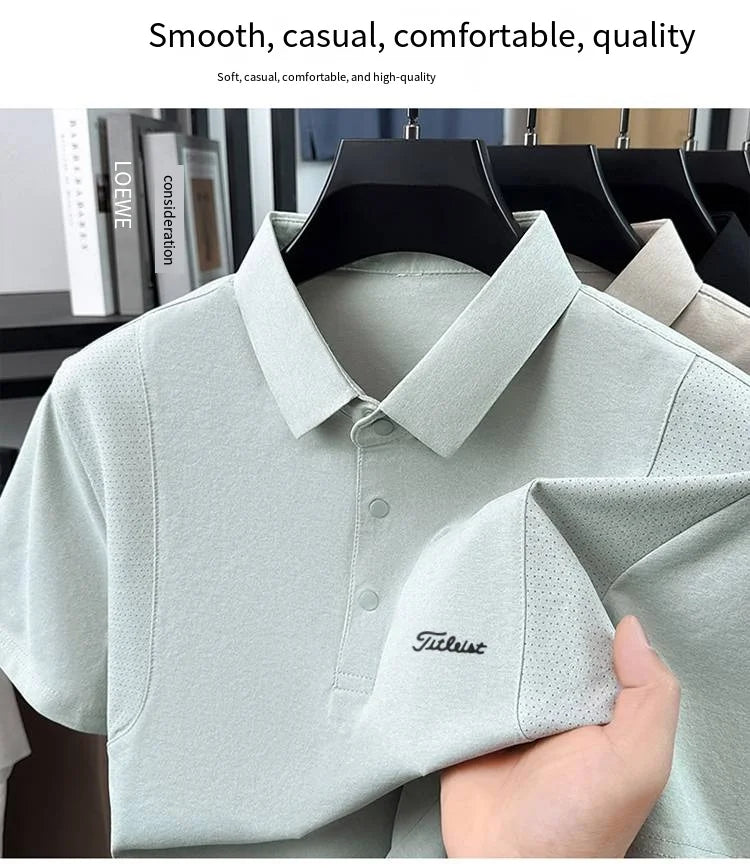 Luxury Men Summer New Short-Sleeved Polo Shirt Lapel Button Solid Color Letter Print Comfortable Ventilate Fashion Men'sClothing
