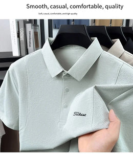 Luxury Men Summer New Short-Sleeved Polo Shirt Lapel Button Solid Color Letter Print Comfortable Ventilate Fashion Men'sClothing