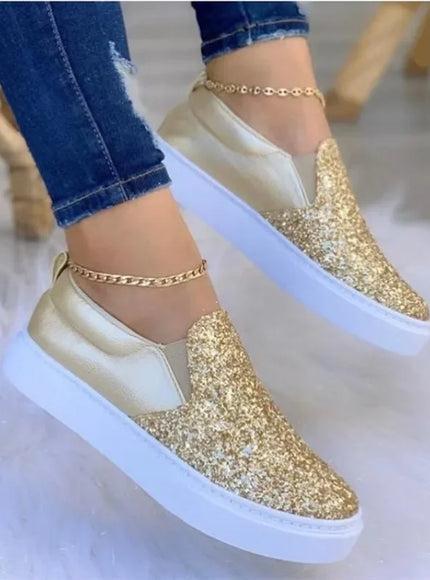 Fashion Casual Sneakers Women Shoes 2024 Women Flats Rhinestone Bling Chic Shining Star Sewing Thick Sole Slip on Platform