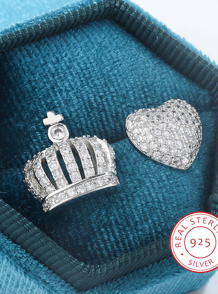 KissIcon Heart Crown Earrings 925 Silver - Hypoallergenic