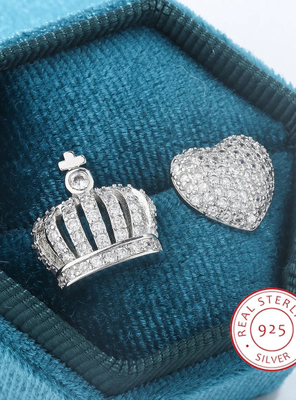 KissIcon Heart Crown Earrings 925 Silver - Hypoallergenic