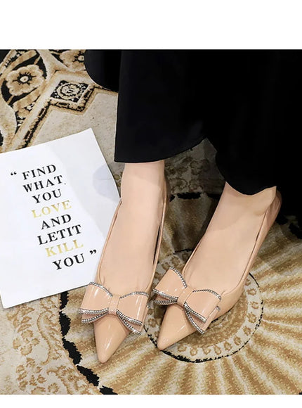 New Fashion Street Style Patent Leather Rhinestone Butterfly-knot