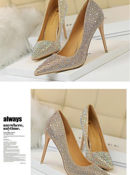 Shallow Mouth Pointed Color Rhinestone Pumps Fashion Wedding