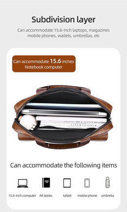 Mens Business Briefcase Large Capacity PU Leather Laptop Bag Fashion Crossbody Shoulder Tote Bag for Work Office
