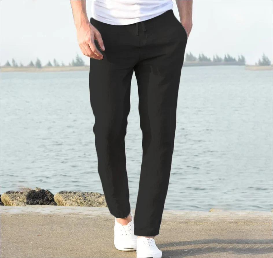 Men's Cotton Linen Pants Male Autumn New Breathable Solid Color Linen Trousers Fitness Streetwear S-5XL