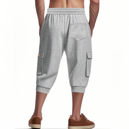 Men Elastic Drawstring Waist Cargo Capri Shorts Multi Pockets Jogger Cropped Sweatpants Casual Sports 3/4 Pants