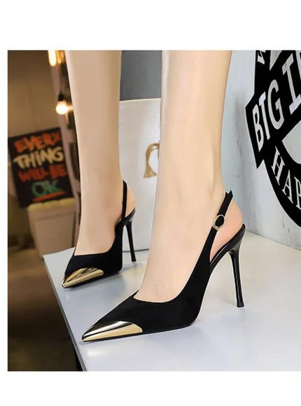 European American Style Metal Pointed High Heels Slim