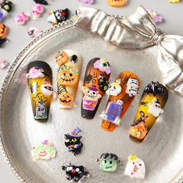 Cute Black Cat Ghost Pumpkin Bat Skull Spider Nail Art Decorations Charms Halloween Rhinestones Nail Art Decorations Accessories