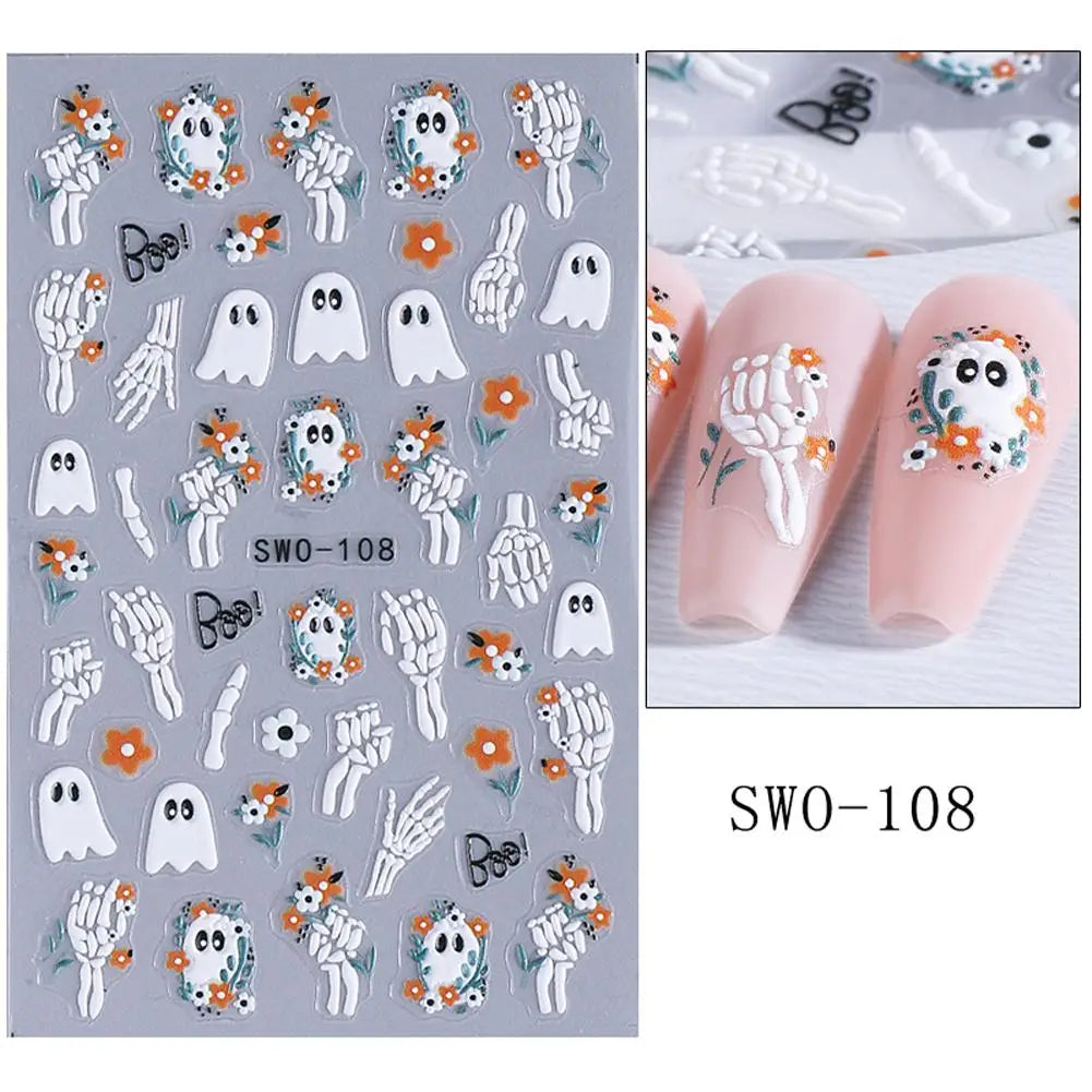 1pcs Halloween Nail Stickers Pumpkin Ghost Spider Skull Design Cute Adhesive Slider Decals DIY Manicure Decor