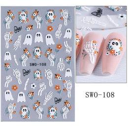 1pcs Halloween Nail Stickers Pumpkin Ghost Spider Skull Design Cute Adhesive Slider Decals DIY Manicure Decor