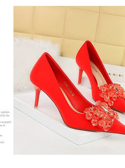 Rhinestones Women Pointed Toe Shallow Mouth Pumps Crystal