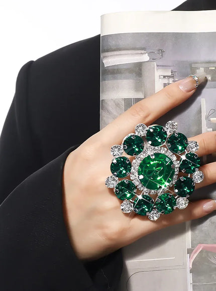 Kissicon Exaggerated Rhinestone Flower Ring – Big Crystal