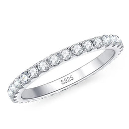 KNOBSPIN 2mm D Color Moissanite Ring 925 Sterling Sliver Solid 18k White Gold Eternity Band Wedding Engagement Rings For Women