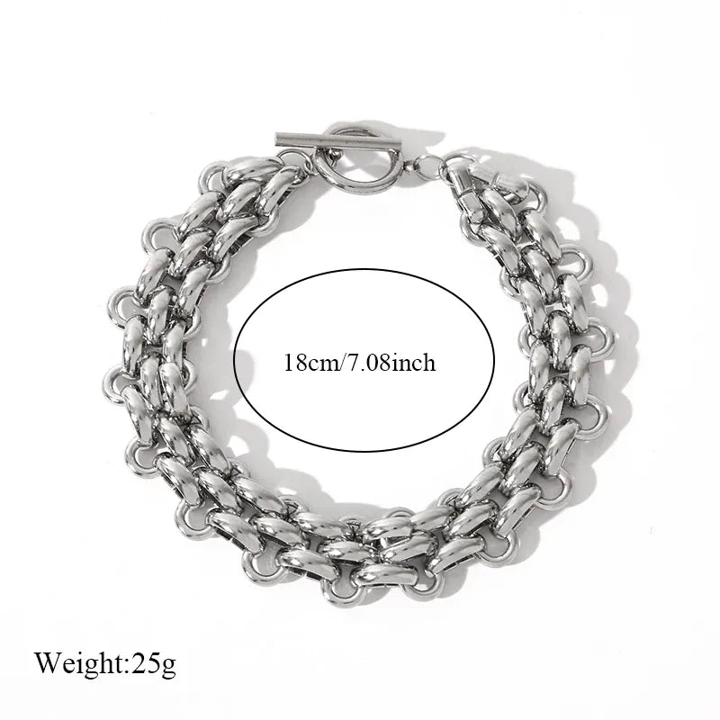 KissICON EILIECK 316L Stainless Steel Silver Color Cuban Chain Statement Necklace Bracelet Set Charm Fashion Women Waterproof Jewelry Set