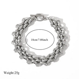 KissICON EILIECK 316L Stainless Steel Silver Color Cuban Chain Statement Necklace Bracelet Set Charm Fashion Women Waterproof Jewelry Set
