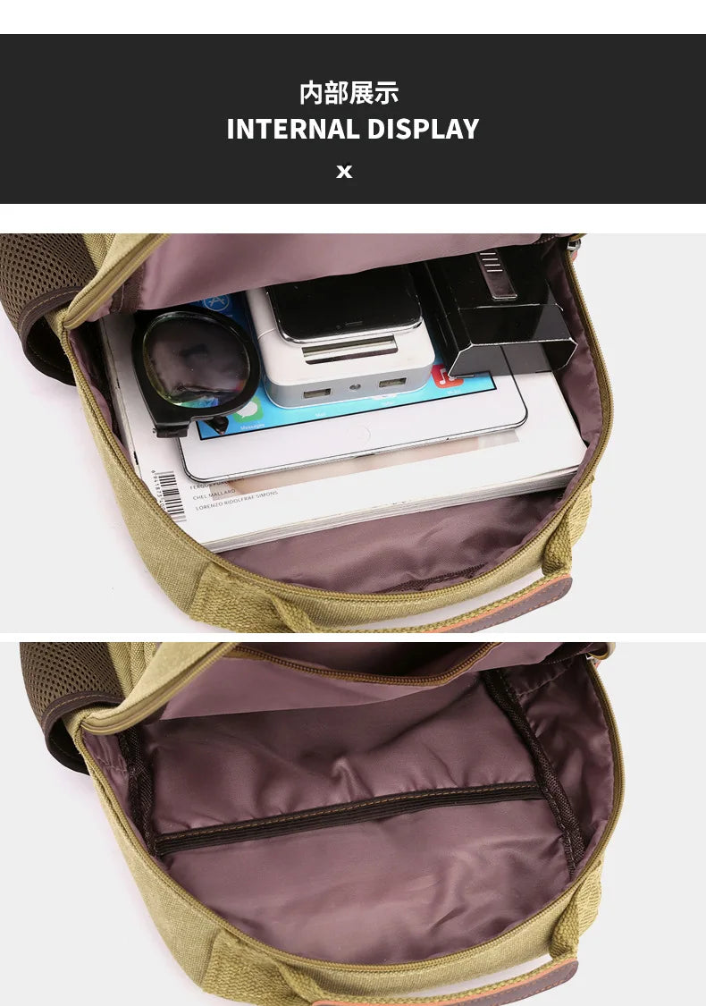 Small Mens Backpack Canvas Casual Backpacks for Men 2025 Mini Male School Bag Rucksack Man Multi-function Crossbody Bag Travel
