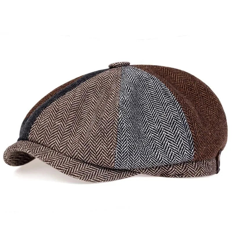 Men's Tweed British Newsboy Hat Herringbone Gatsby Hat Street Hats Octagonal Brim Hat Four Seasons Hip Hop Beret Painter Hat