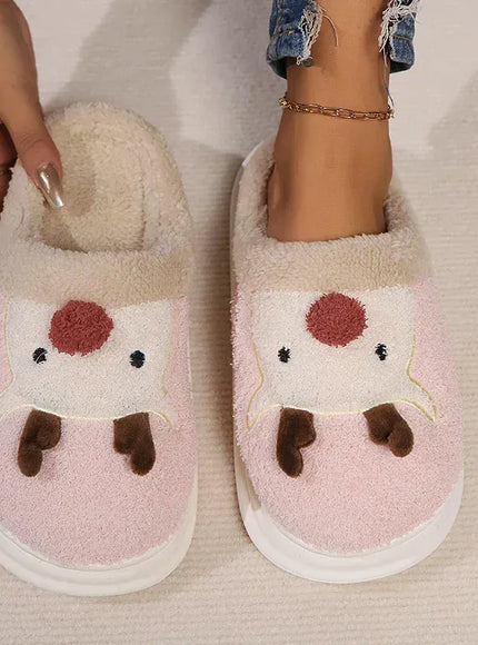 KissICON Cartoon Christmas Elk Fluffy Slippers Women Winter Warm