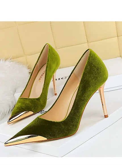 Women Fashion Comfort Suede High Heels Green Burgundy