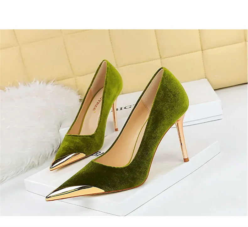 KissICON Women Fashion Comfort Suede High Heels Green Burgundy