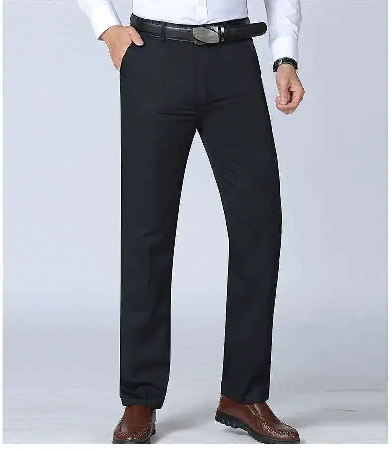 Mens 100% Cotton Summer Thin Autumn Thick Trousers Fashion Brand Cargo Pants Smart Casual Solid Khaki Black Suit Pant GOZBKF