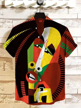 Summer Men's Printed Short Sleeve Shirt Vintage Linen Shirt Men's Festival Casual Short Sleeve Top Street Trend Fast Delivery