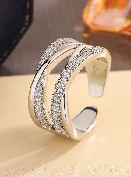 KissIcon Geometric Line Zircon Ring - Adjustable Fit