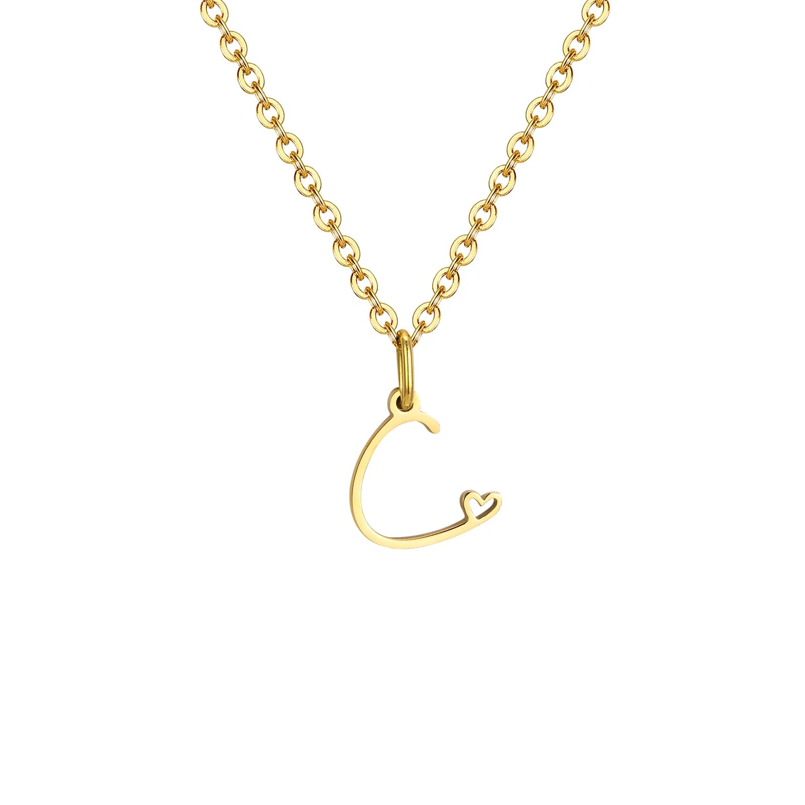 Dainty Heart Initial Necklace for Women, Gold Plated A-Z Letter Pendant, Waterproof Stainless Steel Monogram Jewelry, Personaliz