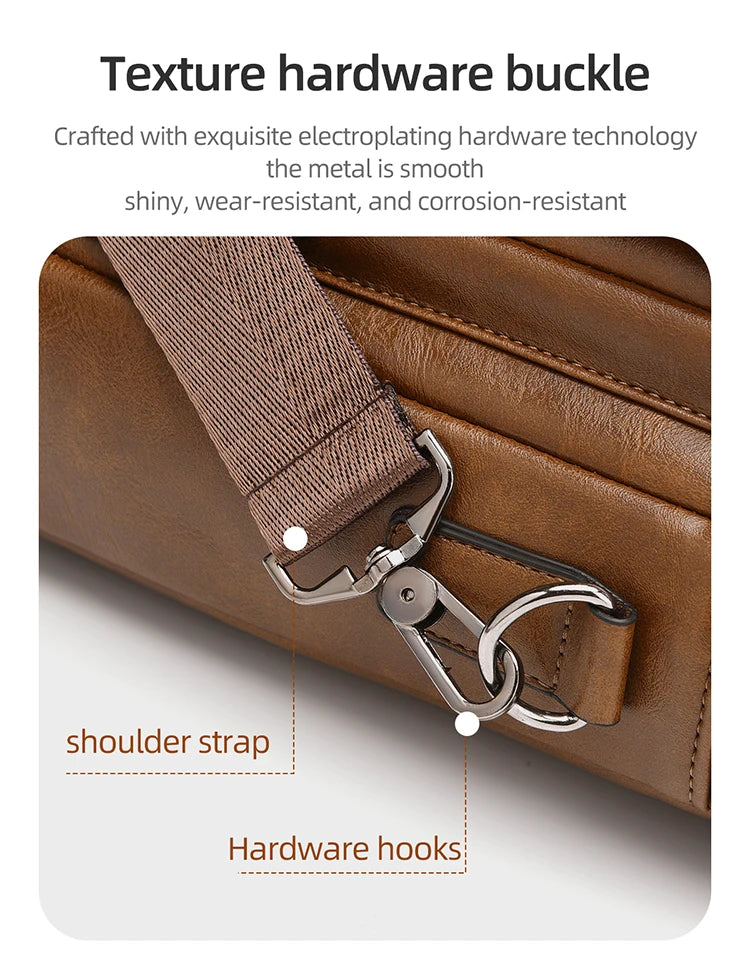 Mens Business Briefcase Large Capacity PU Leather Laptop Bag Fashion Crossbody Shoulder Tote Bag for Work Office