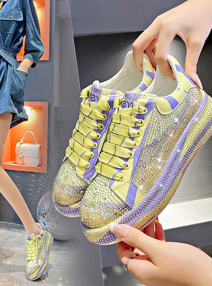 Luxury Leather Shoes Fashion Platform Shoes Platforms Designer Sneakers Tide Shine Bling Rhinestone Shoes  Zapatos De Mujer