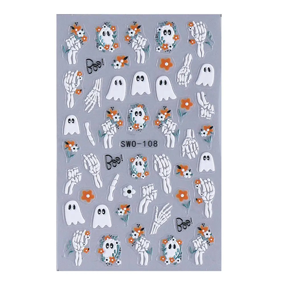 1pcs Halloween Nail Stickers Pumpkin Ghost Spider Skull Design Cute Adhesive Slider Decals DIY Manicure Decor