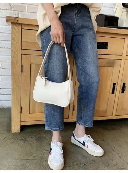 New Retro Soft PU Leather Women Shoulder Underarm Bags Casual Solid Color Small Top-Handle Handbags Ladies Fashion Shoulder Bags