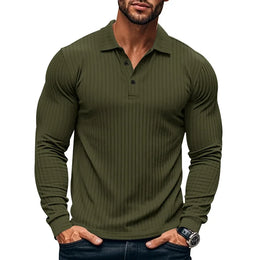 Cross-border Autumn Men's Classic Casual American Lapel Button-up Long-sleeved T-Shirt Elastic Pit Strip Polo Shirt