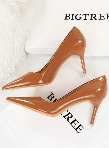 Fashion Simple Patent Leather Thin High Heel Women