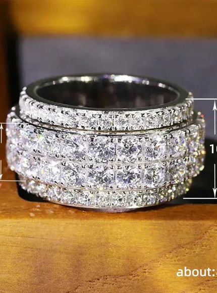 Iced Out Rings Silver Zircon Crystal Band Ring