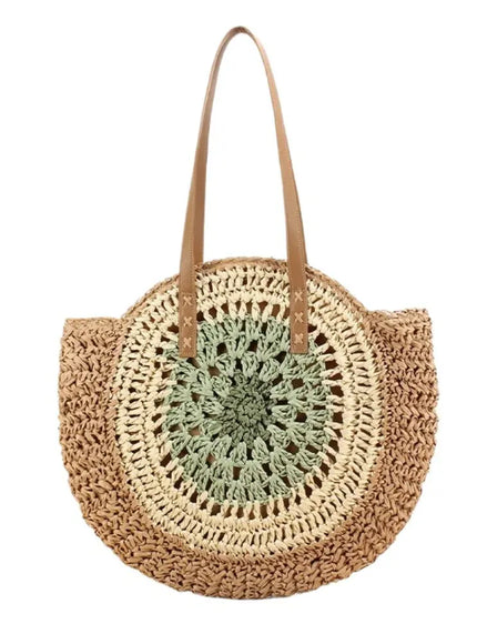 Paper Rope Hollow Colorful Disc Woven Beach Shoulder Bag