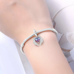 Original Charms Beads 925 Sterling Silver Zircon LOVE Winged Protect Heart Pendant For DIY Necklace Bracelet Fine Jewellery Gift