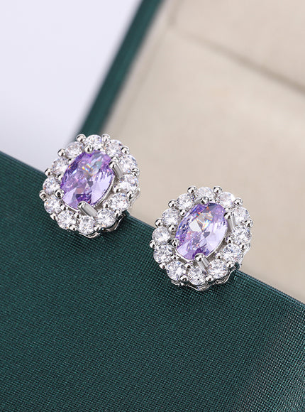 KissIcon Lavender Round Zircon Earrings - 925 Silver Plated