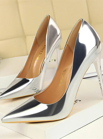 Fashion Metal Women Patent Leather Shallow Mouth Thin