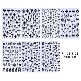 3D Gothic Black Halloween Nail Stickers Cool Design Alphabet Letter Lace Castle Skull Y2K Manicure Decoration Accessories